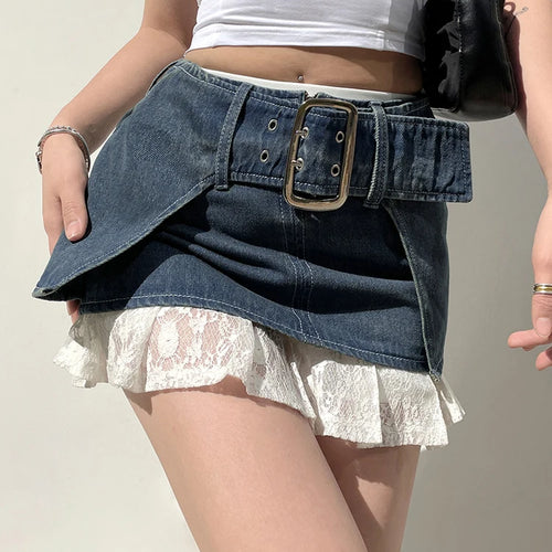 Load image into Gallery viewer, Streetwear Y2K Aesthetic Design Mini Skirt Outfits Buckle Belted Fashion Super Short Sexy Women Denim Skirt Clothing
