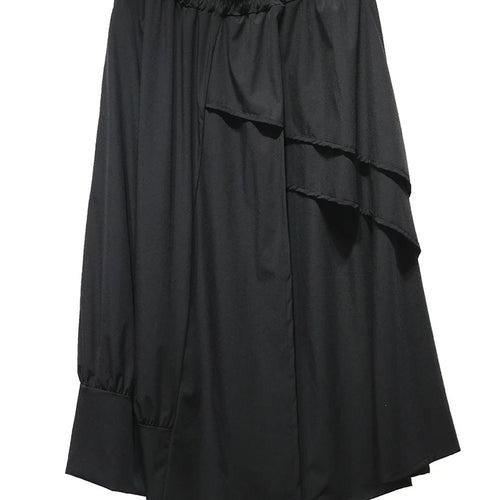 Load image into Gallery viewer, High Elastic Waist Black Irregular Ruffles Splice A-line Half-body Skirt Women Fashion Tide New Spring Autumn 2025 1DJ1375
