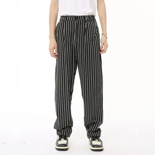 Load image into Gallery viewer, Summer Male Pants Vertical Stripe Contrast Color Casual Menwear Wide Leg Loose Straight Button Korean Style 9C6569
