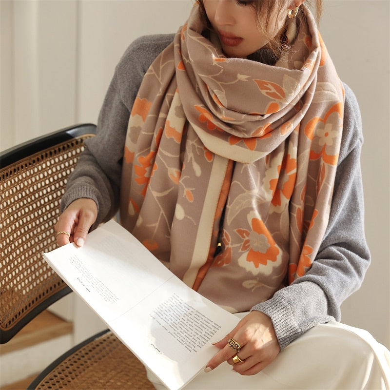 Warm Winter Scarf Cashmere Women Pashmina Design Print Shawls Wrap Female Thick Blanket Soft Bufanda Stoles Fashion