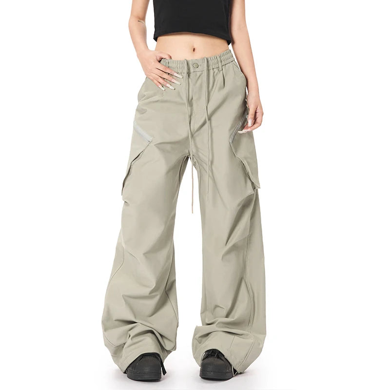 Men's Cargo Pants New American Straight Wide Leg Trendy Multi Pockets Stylish Elastic Waist Male Casual Bottoms 9W1927