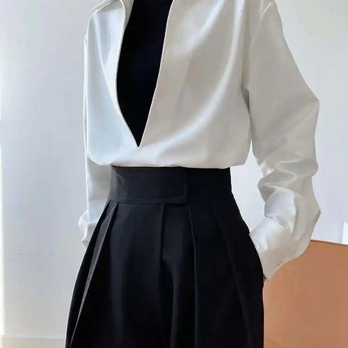 Load image into Gallery viewer, Women White Blue Brief Elegant Big Size Blouse New V-neck Long Sleeve Shirt Fashion Tide Spring Autumn 2025 1DH6648

