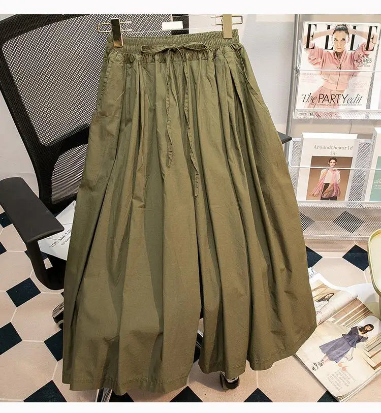 Black Leisure Comfortable Shorts For Women Summer New Green Elastic High Waist Lace Up Loose Blue Wide Leg Seven Point Pants New