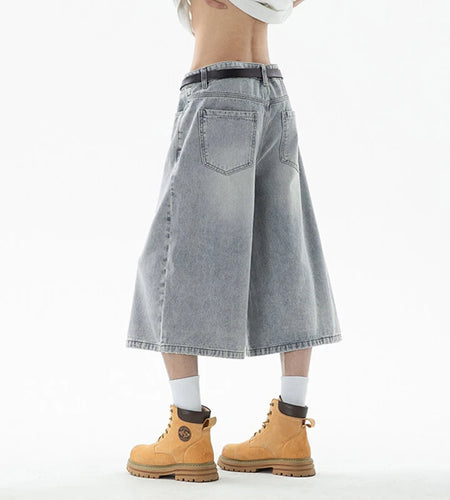 Men's Denim Shorts New American Hign Street Style Cat Whisker Design Casual Solid Color Washed Male Bottoms 2025 9W1657