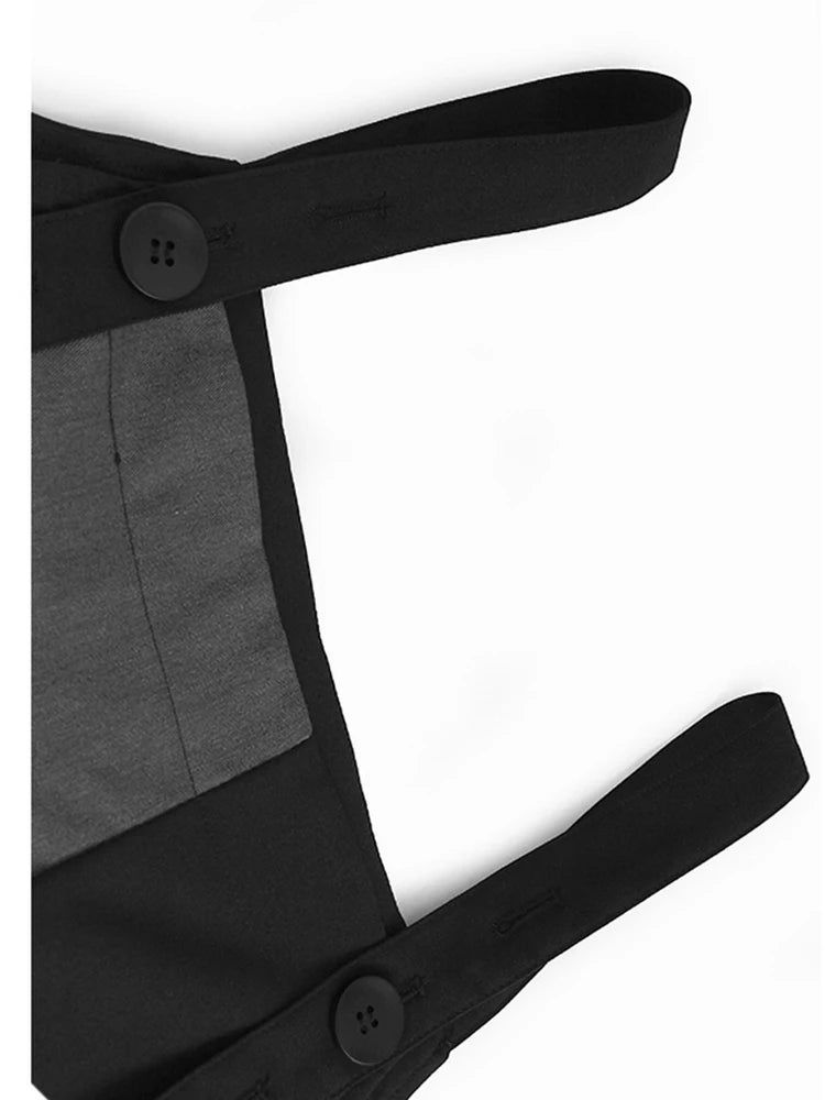 Women Black Color-block Pleated Big Size  Strap Dress New Square Collar Sleeveless Fashion Tide Spring Autumn 2025 1DH6342