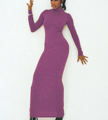 Turtleneck Long Sleeve Maxi Dress For Women Autumn New Elegant Solid Slim Fit High Waist Sexy Long Dress Ladies New