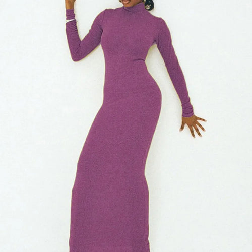 Load image into Gallery viewer, Turtleneck Long Sleeve Maxi Dress For Women Autumn New Elegant Solid Slim Fit High Waist Sexy Long Dress Ladies New
