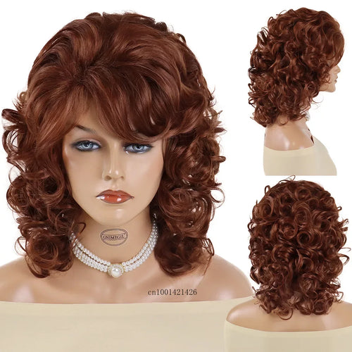 Load image into Gallery viewer, Synthetic Curly Hair Wigs for Women Natural Wig with Bangs Short Haircuts Shoulder Length Brown,Auburn,Black Wig Mother
