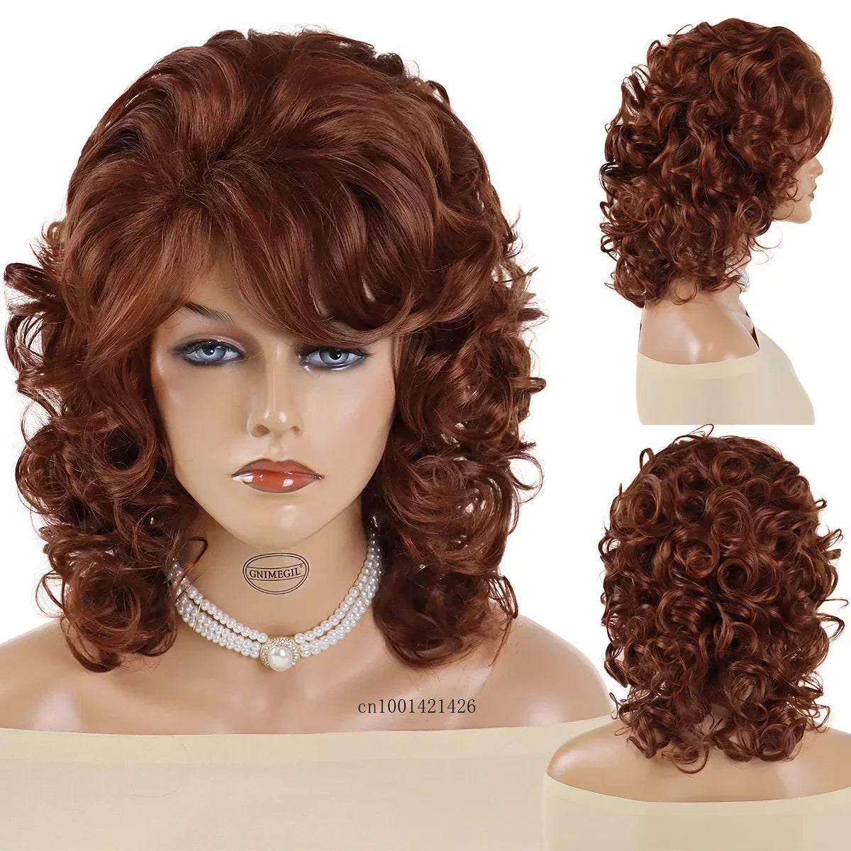 Synthetic Curly Hair Wigs for Women Natural Wig with Bangs Short Haircuts Shoulder Length Brown,Auburn,Black Wig Mother