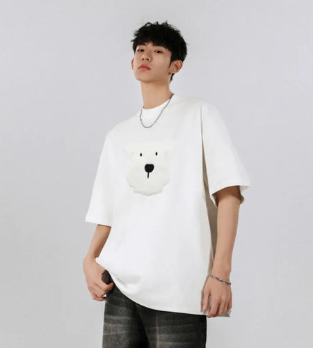 Men's T-shirts Short Sleeve New Korean Style Summer Plush Dog Decoration Loose Round Neck Pullover Male Clothing 9W1758