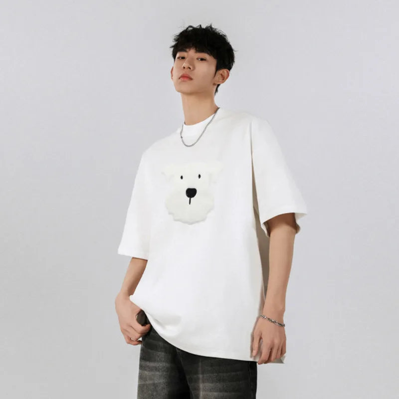 Men's T-shirts Short Sleeve New Korean Style Summer Plush Dog Decoration Loose Round Neck Pullover Male Clothing 9W1758