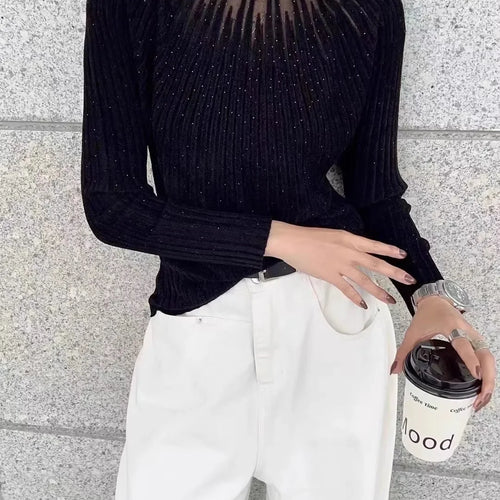 Load image into Gallery viewer, New Year European Clothes Red Velvet Sweater Women Turtleneck Rhinestone Slim Knit Top Long Sleeve Pullovers C-298
