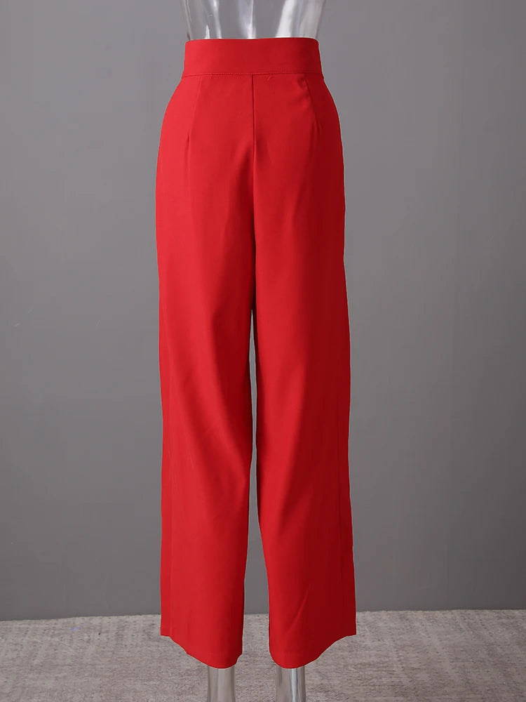 High Waist Red Brief Pleated Long Wide Leg Elegant Pants New Trousers Women Fashion Tide Spring Autumn 2025 30A1697