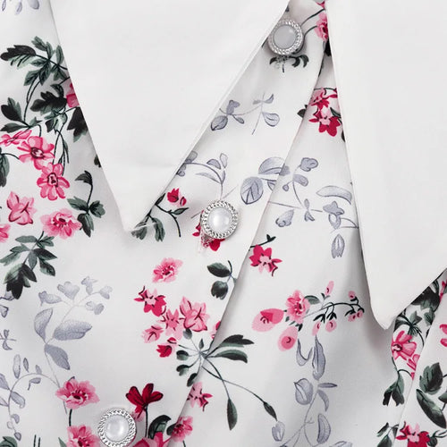 Load image into Gallery viewer, Short Sleeve Floral Mini Dress For Women Robe Turn-down Collar Elegant French Dress Ladies Fashion High Waist Dresses
