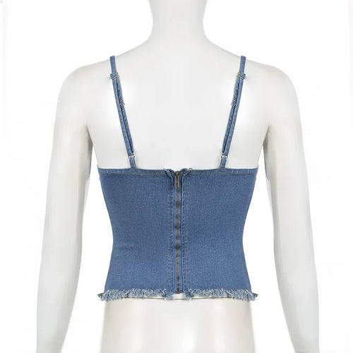 Load image into Gallery viewer, Denim Corset Bustier Top Women Bow Lace Trim Low Cut Sexy Tank Tops Tops Woman 2024 Summer High Quality P67-DD20
