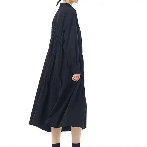 Load image into Gallery viewer, Women Coffee Pleated Spliced Big Size Midi Shirt Dress New Lapel Long Sleeve Fashion Tide Spring Autumn 2025 1DH7416
