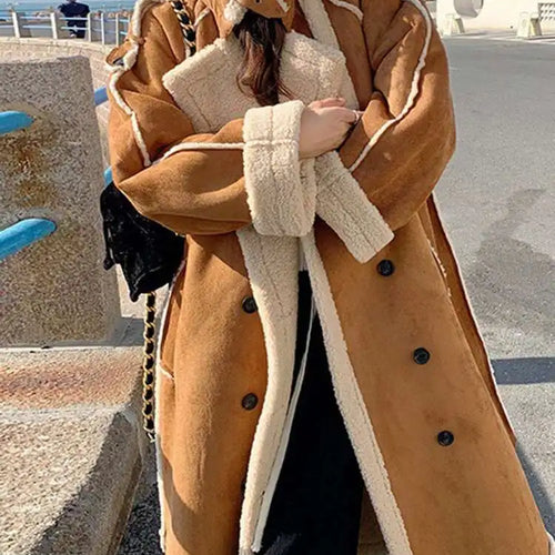 Load image into Gallery viewer, Camel Thick Big Size Long Lambswool Jacket New Stand Collar Long Sleeve Women Coat Fashion Tide Autumn Winter 2025 1DH8605
