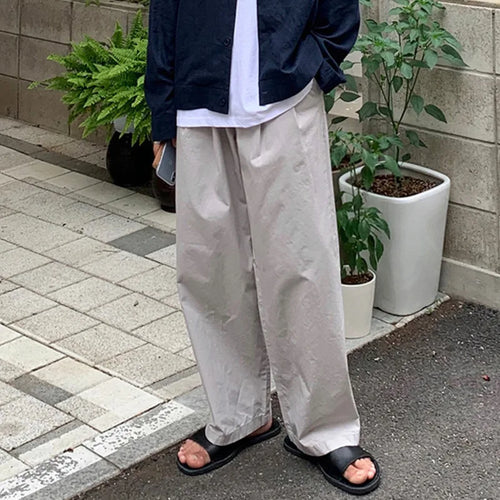 Load image into Gallery viewer, Casual Pants Men Pleated Solid Color Trend Loose Straight Trousers Korean Style Droop Wide Leg Sports Bottom Simple 9C8996
