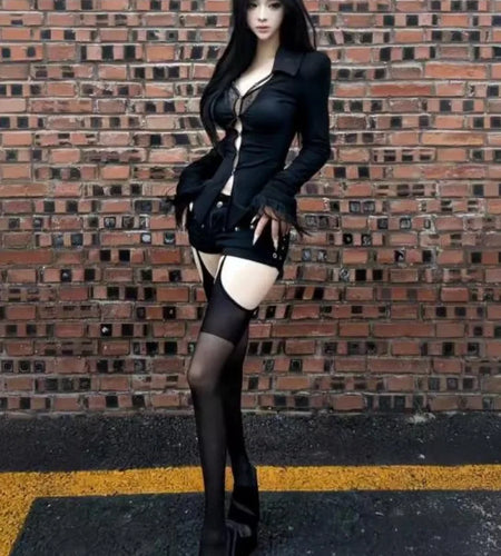 Y2k Aesthetic Women Sexy Hollow Out T-shirt Vintage Lace Patchwork Streetwear Grunge Tops 2025 Harajuku Fur Slim Fit Tees Femme