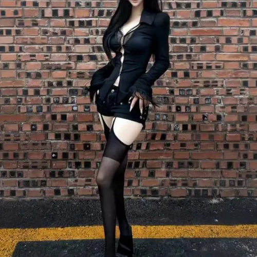 Load image into Gallery viewer, Y2k Aesthetic Women Sexy Hollow Out T-shirt Vintage Lace Patchwork Streetwear Grunge Tops 2025 Harajuku Fur Slim Fit Tees Femme
