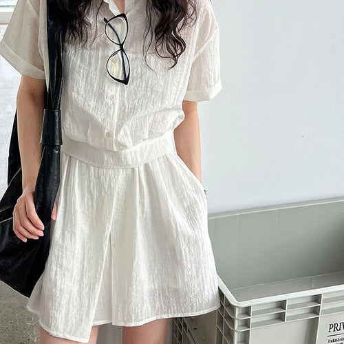Load image into Gallery viewer, Beige Shirt Thin Half-body Skirt Two Pieces Suit New Lapel Short Sleeve Women Fashion Tide Spring Summer 2025 1DJ1239
