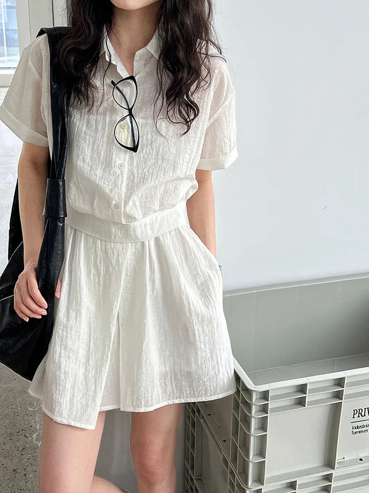 Beige Shirt Thin Half-body Skirt Two Pieces Suit New Lapel Short Sleeve Women Fashion Tide Spring Summer 2025 1DJ1239