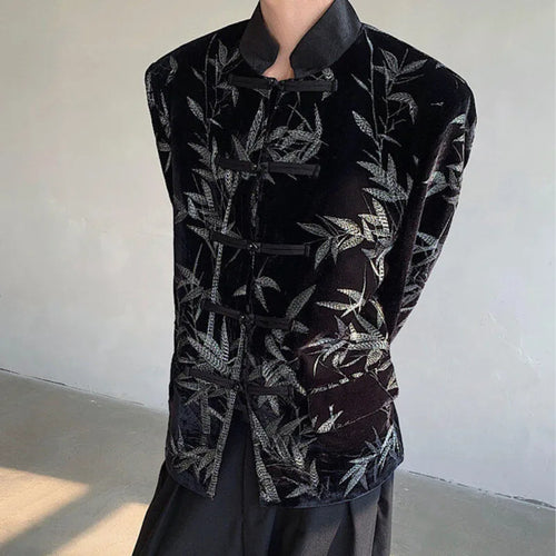 Load image into Gallery viewer, Men's Suit Coat New Spring  Embroidered Bamboo Design Leaf Chinese Style Knot Button Single Breasted Male Clothing 9W1698
