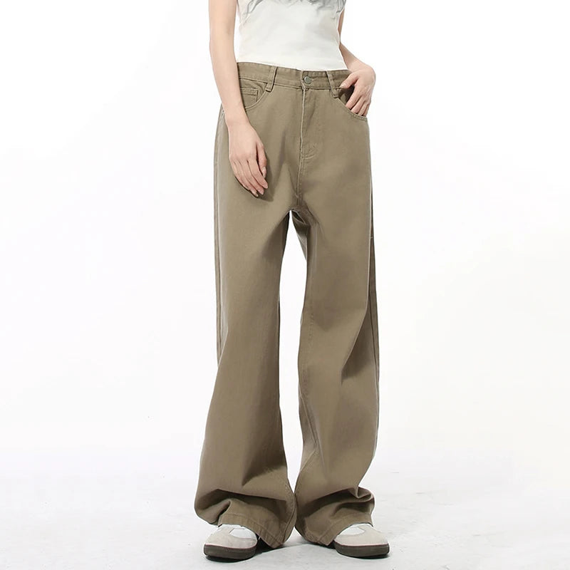 Simple Men Jeans Solid Color Loose Fitting Menwear Straight Wide Leg Casual Trousers Summer Streetwear Tide 9A8929