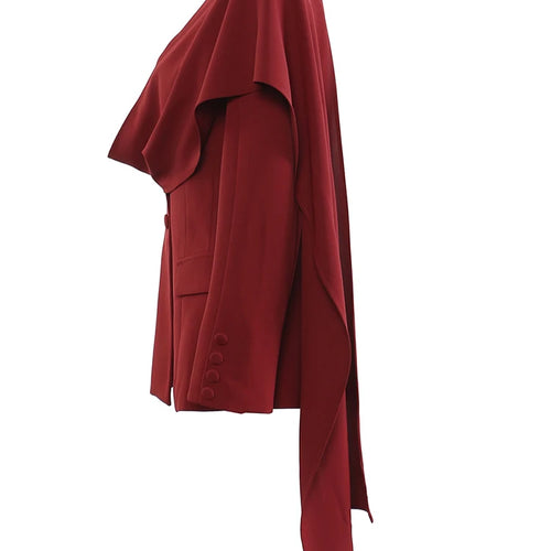 Load image into Gallery viewer, Women Red Irregular Scarf Spliced Elegant Blazer New Lapel Long Sleeve Jacket Fashion Tide Spring Autumn 2025 CPDB330
