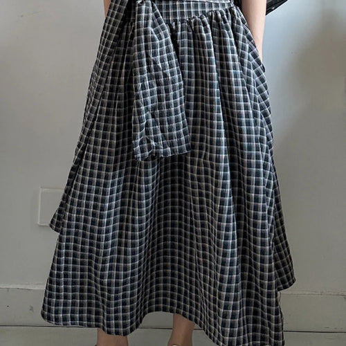 Load image into Gallery viewer, High Waist Black Plaid Bandage Side Zipper A-line Half-body Skirt Women Fashion Tide New Spring Autumn 2025 1DJ1178
