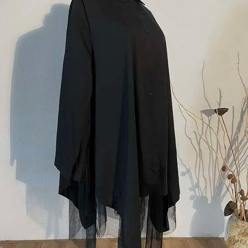 Load image into Gallery viewer, Women Black Irregular Hem Big Size Shirt Dress New Lapel Long Sleeve Loose Fit Fashion Tide Spring Autumn 2025 1DE2485
