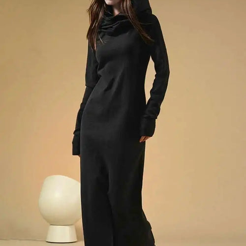 Load image into Gallery viewer, Women Oat Color Knitting Ankle Length Dress New Hooded Long Sleeve Loose Fit Fashion Tide Spring Autumn 2025 1DH3764
