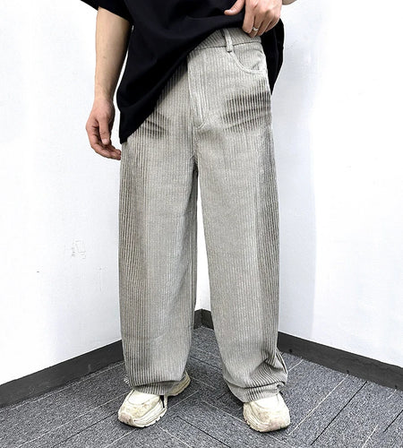 Men's Jeans New Ameriican Simple Style Stripe Distressed Wide Leg Loose Denim Pants Trendy Casual Male Bottoms 9W1775