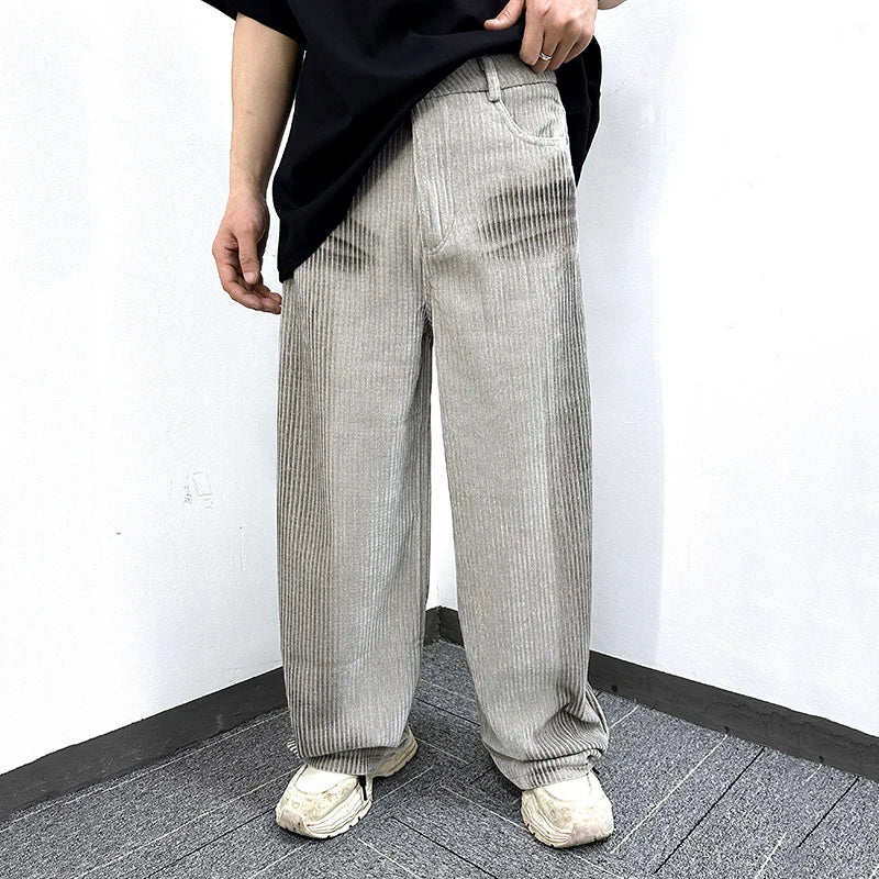 Men's Jeans New Ameriican Simple Style Stripe Distressed Wide Leg Loose Denim Pants Trendy Casual Male Bottoms 9W1775