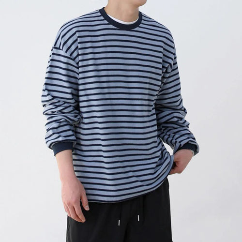 Load image into Gallery viewer, Men&#39;s Tees Striped Long Sleeved T-shirt Male Autumn New Round Neck Menwear Korean Version Trendy Versatile Clothing  9C6910
