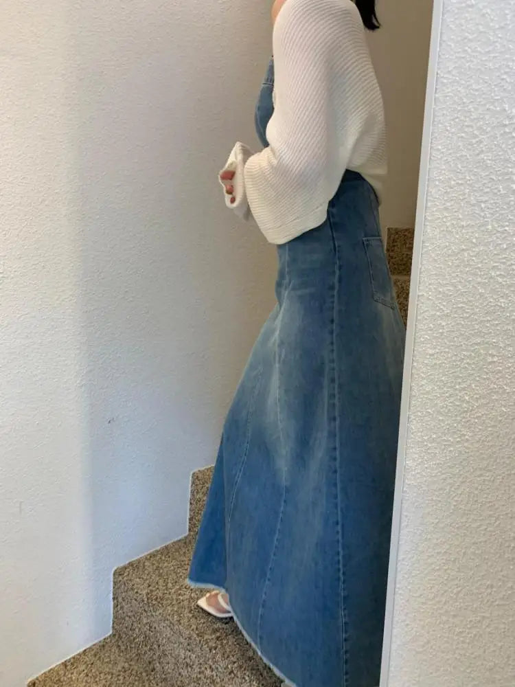 New Summer Women Vintage Casual Sexy Club Slip Denim Dress Fashion High Waist Long Dress Lady Slim A-line Pockets Jean Dresses