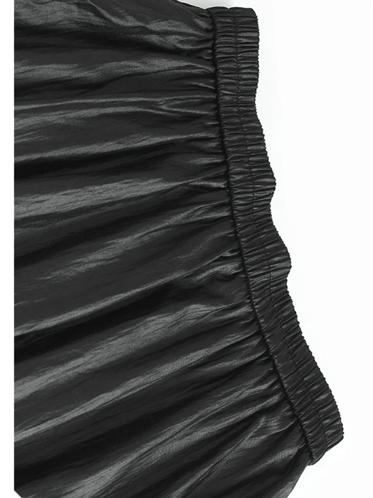 High Elastic Waist Black Button Ruffles Lace Sequins Half-body Skirt Women Fashion Tide New Spring Autumn 2025 1DJ1578