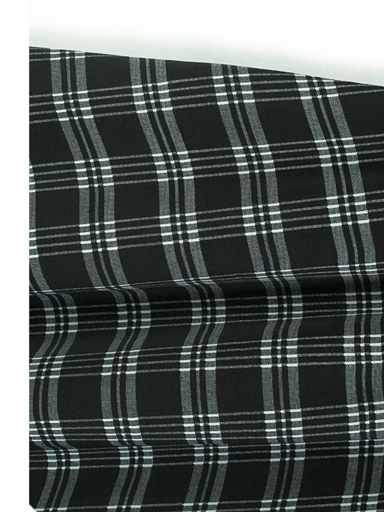 High Elastic Waist Black Plaid Button Spliced A-line Half-body Skirt Women Fashion Tide New Spring Autumn 2025 1DJ0917