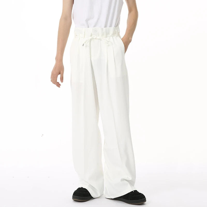 Autumn Men's Suit Pants New Stylish Casual Loose Fit Straight Wide Leg Trousers Pocket Korean Style Men's Wear 9C6951