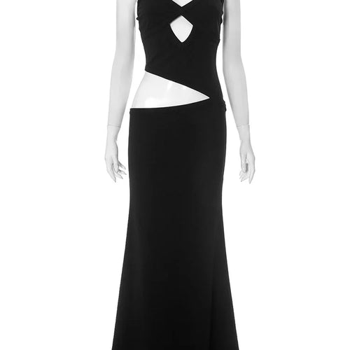 Load image into Gallery viewer, Hollow Out Backless Sexy Maxi Dress Women Gown Spaghetti Strap Sleeveless Irregular Slim Club Long Dress 2025 Summer
