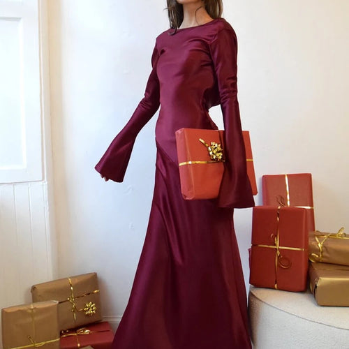 Load image into Gallery viewer, Elegant Christmas Evening Dress Women Long Sleeve Dress Bodycon Max Female Vestidos High Grade Satin Party Club Clothing
