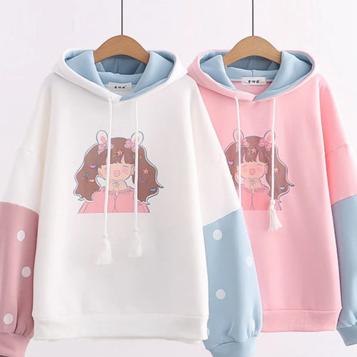 Load image into Gallery viewer, Sweet Style Kawaii Print Graphic Fleece Women Hoodies Winter Harajuku Cute Drawstring Hoody Sweatshirt Female Pullover Top
