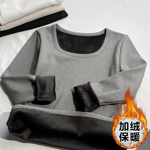 Load image into Gallery viewer, Solid O Neck Long Sleeve Shirt Women Autumn Winter Bottoming Tops Casual Slim Basic Velvet T-shirt 2024 Simplicity Popular Trend
