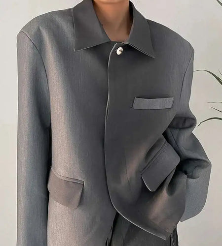 Women Gray Gradual Color Big Size Blazer New Lapel Long Sleeve Loose Fit Jacket Fashion Tide Spring Autumn 2025 1DF1534