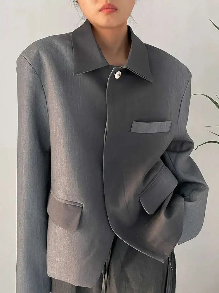 Women Gray Gradual Color Big Size Blazer New Lapel Long Sleeve Loose Fit Jacket Fashion Tide Spring Autumn 2025 1DF1534
