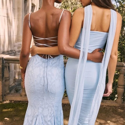 Load image into Gallery viewer, Sexy Two Piece Sets Women Neckerchief Strapless Crop Tops And Maxi Skirt Sets Sexy Club Party Skirt Two Piece Sets
