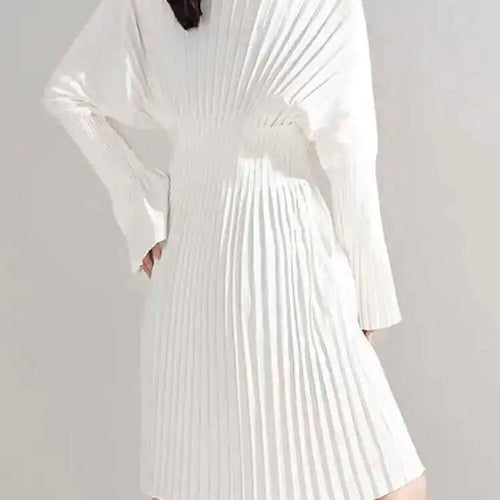 Load image into Gallery viewer, Women White Pleated Elegant Big Size Midi Shirt Dress New V-Neck Long Flare Sleeve Fashion Tide Spring Autumn 2025 1W3260
