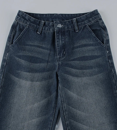 Fashion Washed Buttons Jeans For Women Loose Low Rise Basic Trousers Chic Style Pockets Straight Leg Denim Pants New