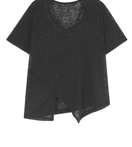 Women Black Thin Perspective Big Size Irregular T-shirt New Round Neck Short Sleeve Fashion Spring Summer 2025 1DJ1127