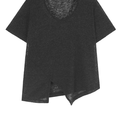 Load image into Gallery viewer, Women Black Thin Perspective Big Size Irregular T-shirt New Round Neck Short Sleeve Fashion Spring Summer 2025 1DJ1127
